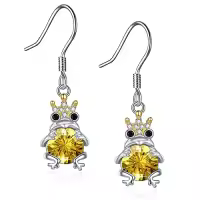 TOUPOP Sterling Silver & July Birthstone Frog Earrings-color_name:11-November - Citrine