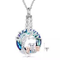 TOUPOP Sterling Silver Crystal Elephant Urn Necklace For Ashes-style_name:Three Elephants-Tree of Life