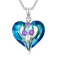 TOUPOP Sterling Silver Moonstone Purple Tulip Tree Of Life Pendant Necklace-style_name:04- Heart Crystal Tulip Necklace