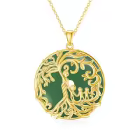TOUPOP 14K Gold Plated Sterling Silver Jade Tree Of Life Necklace-style_name:2B-Mother 3 Children-Gold-Green Jade