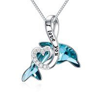 wholesale TOUPOP Dolphin Gifts Sterling Silver Dolphin Pendant Necklace Blue Crystal Dolphins Jewelry Summer Beach Themed Gifts For Women Birthday Christmas -style_name:B-Infinity Heart Dolphin
