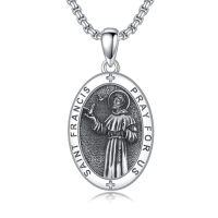 wholesale TOUPOP Christmas Gifts For Men 925 Sterling Silver Saint Amulet Necklace For Men Women Protection Medal Pendant Religious Necklace Catholic Jewelry Birthday Gifts For Father Son Husband Grandfather Police -style_name:P01-St Francis