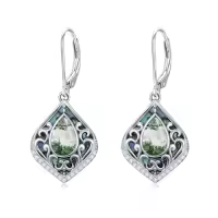 TOUPOP Sterling Silver Abalone Shell Filigree Teardrop Dangle Earrings-color_name:Moss Agate