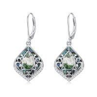 wholesale Filigree Gemstone Earrings 925 Sterling Silver Teardrop Bohemian Dangle Earrings Abalone Shell Filigree Jewelry Birthday Christmas Gifts For Women -color_name:Moss Agate