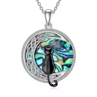 TOUPOP Sterling Silver Abalone Celtic Cat On Moon Necklace-color_name:1 Cat ( Black)-Abalone Shell-01