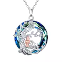 TOUPOP Sterling Silver Blue Crystal Family Tree Of Life Pendant Necklace-style_name:style-3