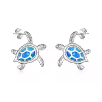 TOUPOP Sterling Silver Opal Animal Stud Earrings: Turtle Dolphin Dragon Dinosaur Ladybug Shark Narwhal-style_name:Sea Turtle Earrings