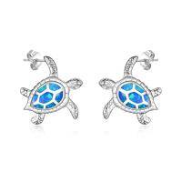 wholesale TOUPOP Sterling Silver Cute Stud Earrings Created Opal Sea Turtle/dolphin/dragon/dinosaurs/ladybug/shark/narwhals Animals Earrings For Women Birthday Gifts -style_name:Sea Turtle Earrings