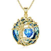 wholesale TOUPOP Tree Of Life Birthstone Necklace 925 Sterling Silver Pendant Austrian Crystal Jewelry Anniversary Birthday Christmas Gifts For Women Mom Her Wife -style_name:18K Gold-Blue Crystal,color_name:03-Mar-Aquamarine