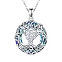 TOUPOP Sterling Silver Blue Crystal Celtic Tree Of Life Necklace Pendant-style_name:Hecate