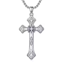 TOUPOP 925 Sterling Silver Cross Pendant Necklace For Men Gifts-style_name:J02 Gothic Cross