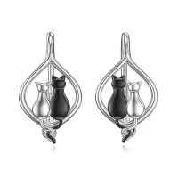 TOUPOP Sterling Silver Leverback Dangle Drop Hoop Earrings For Women-style_name:02-Two Cats
