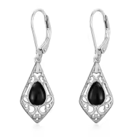TOUPOP Sterling Silver Gemstone Teardrop Dangle Drop Earrings-color_name:Black Onyx
