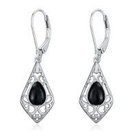 wholesale Filigree Bohemian Earrings 925 Sterling Silver Teardrop Gemstone Dangle Drop Earrings Fine Jewelry Birthday Christmas Gifts For Women -color_name:Black Onyx