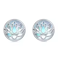 TOUPOP Sterling Silver Moonstone Yoga Lotus Tree Of Life Sea Turtle Butterfly Celtic Knot Elephant Stud Earrings-style_name:2-Lotus