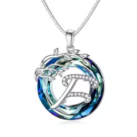 TOUPOP Sterling Silver Blue Crystal Tree Of Life Initial Letter Pendant Necklace-style_name:Alphabet F