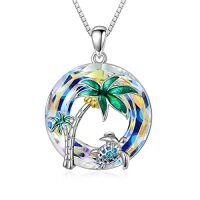 wholesale TOUPOP Sea Turtle Gifts Sterling Silver Tropical Palm Tree Ocean Pendant Crystal Sea Turtles Jewelry Christmas Summer Gifts For Women Her -style_name:A-Sea Turtle-White Crystal