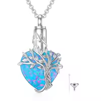 TOUPOP Sterling Silver Crystal Tree Of Life Urn Necklace For Ashes Memorial Gift-color_name:Z-Blue Opal