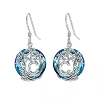 TOUPOP Sterling Silver Blue Crystal Tree Of Life Letter Drop Dangle Earrings-style_name:C Initial