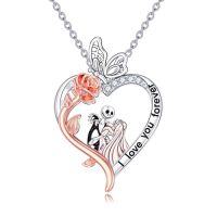 wholesale Nightmare Necklace Sterling Silver Crystal Jack And Sally Jewelry -style_name:Jack and Sally-I Love You Forever-Rose Flower
