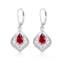 TOUPOP Sterling Silver Filigree Teardrop Drop Dangle Earrings-color_name:Ruby