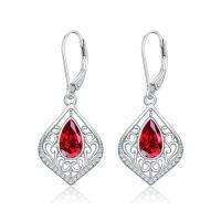 wholesale TOUPOP Filigree Leverback Earrings Sterling Silver Teardrop Drop Dangle Earrings Jewelry Anniversary Birthstone Christmas Gifts For Women Her -color_name:Ruby