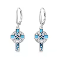 TOUPOP Sterling Silver Turquoise Cross Dangle Earrings for Women-style_name:Claddagh