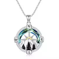TOUPOP Sterling Silver Compass Urn Necklace For Women-style_name:F1-Mountain