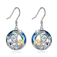 TOUPOP Sterling Silver Crystal Opal Cute Animal Dangle Earrings Gifts-color_name:Elephant Mother with Blue Circle Crystal