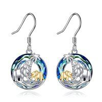 wholesale TOUPOP Cute Animal Dangle Earrings Animal Jewelry Birthday Christmas Gifts For Women Sterling Silver Crystal Opal Earrings -color_name:Elephant Mother with Blue Circle Crystal