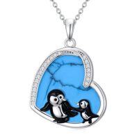 wholesale Chicken/duck/flamingo/penguin Necklace For Women Turquoise Necklace Heart Pendant Animal Jewelry Christmas Gift For Women Animal Lovers -style_name:Penguin