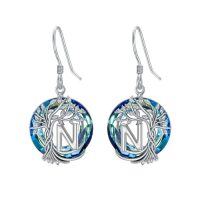 wholesale TOUPOP Tree Of Life Initial Earrings 925 Sterling Silver A-z Letter Drop Dangle Earrings Blue Circle Crystal Jewelry Birthday Christmas Gifts For Women Her Girlfriend Mom -style_name:N Initial