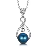 TOUPOP Sterling Silver Black Freshwater Pearl Infinity Letter Pendant Necklace-style_name:Letter D