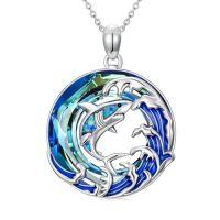 wholesale TOUPOP Sea Turtle/jellyfish/shark/octopus/seahorse Gifts Sterling Silver Ocean Waves Pendant Blue Crystal Sea Turtles Jewelry Christmas Summer Gifts For Women Her -style_name:Shark