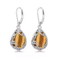 TOUPOP Sterling Silver Celtic Filigree Teardrop Leverback Earrings-color_name:Tiger Eye