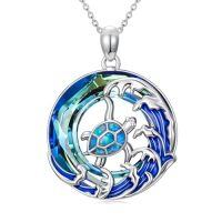 wholesale TOUPOP Sea Turtle/jellyfish/shark/octopus/seahorse Gifts Sterling Silver Ocean Waves Pendant Blue Crystal Sea Turtles Jewelry Christmas Summer Gifts For Women Her -style_name:Sea turtle