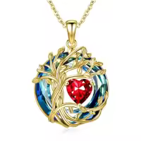 TOUPOP Sterling Silver Austrian Crystal Tree Of Life Birthstone Necklace-color_name:01-Jan-Garnet,style_name:1-White Gold-Blue Crystal