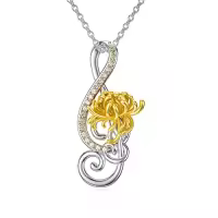 TOUPOP Sterling Silver Music Note Birthstone Birth Flower Necklace Gift-color_name:11-November-Chrysanthemum