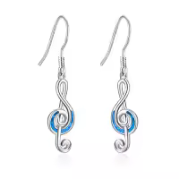 TOUPOP Sterling Silver Created Opal Music Note Earrings-style_name:A-Blue opal treble music note