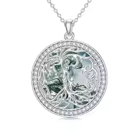 TOUPOP Sterling Silver Crystal Tree Of Life Necklace For Women-color_name:H-Mother and 1 Child-Moss Agate a