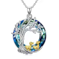 TOUPOP Sterling Silver Crystal Tree Of Life Chicken Duck Goose Necklace-style_name:2 Duck