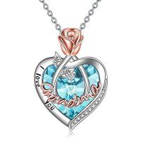 wholesale TOUPOP Christmas Gifts For Mom Grandma Nana 925 Sterling Silver I Love You Necklace Rose Flower Love Heart With Crystal Jewelry For Women -color_name:03 Mar-Grandma Necklace with Heart Crystal