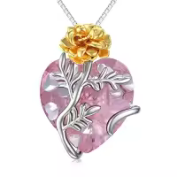 TOUPOP Sterling Silver Crystal Birth Flower Pendant Necklace-style_name:10-October-Marigold-Heart Crystal