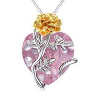 wholesale TOUPOP Birth Flower Necklace 925 Sterling Silver Birth Month Floral Pendant Necklace Birthstone Crystal Jewelry Birthday Christmas Gifts For Women -style_name:10-October-Marigold-Heart Crystal