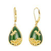 wholesale Natural Jade Earrings For Women 14k Gold Plated Sterling Silver Round Jade Jewelry Birthday Christmas Gifts For Women Mom Her -style_name:D-Dragonfly-Green Jade-Gold