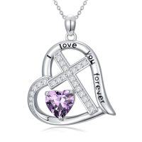 wholesale Cross Necklace For Women 925 Sterling Silver Heart Birthstone Necklaces Christian Jewelry Baptism Birthday Christmas Gifts For Women -color_name:02-February-Amethyst
