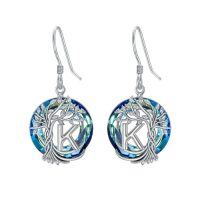 wholesale TOUPOP Tree Of Life Initial Earrings 925 Sterling Silver A-z Letter Drop Dangle Earrings Blue Circle Crystal Jewelry Birthday Christmas Gifts For Women Her Girlfriend Mom -style_name:K Initial