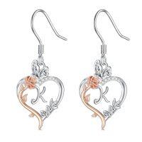 wholesale TOUPOP Rose Heart Initial Earrings 925 Sterling Silver Heart Butterfly Earrings Jewelry Anniversary Birthday Christmas Gifts For Women Her Girlfriend Wife -style_name:Initial K