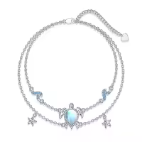 TOUPOP 925 Sterling Silver Sea Turtle Dolphin Mermaid Anklet Ocean Jewelry-style_name:Turtle-Moonstone