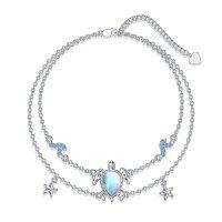 wholesale Sea Turtle Dolphin Mermaid Anklet For Women 925 Sterling Silver Dolphin Beach Anklet Ocean Summer Jewelry Gifts For Women -style_name:Turtle-Moonstone